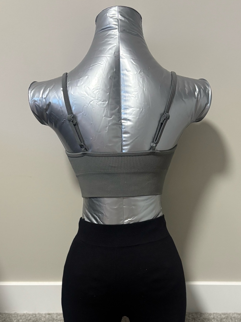 Ribbed Scoop Neck Active Wear Crop Tank Top in Gray - Picture 3 of 3